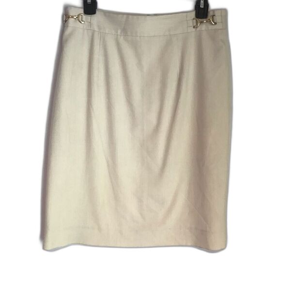 ANTONIO MELANI Cream Knee-Length Pencil Skirt Women Size 8 Gold Hardware Detail - Picture 1 of 8